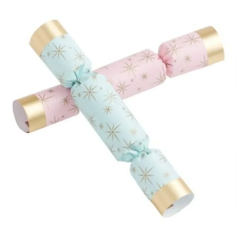 World Market 8 Small Pink & Gold Star Crackers Poppers Christmas Holiday 6” NEW